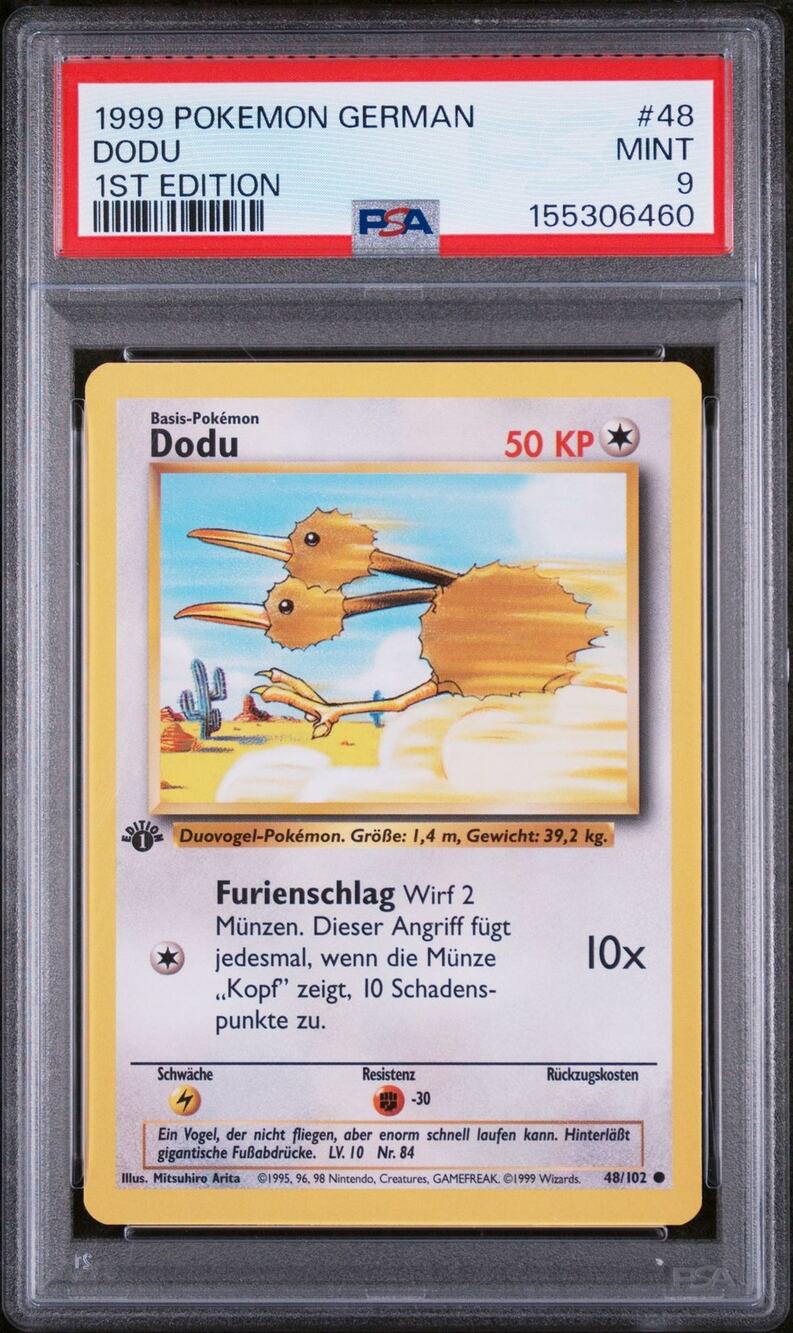 PSA 9 MINT Doduo (Dodu) 1st Edition 48/102 Pokémon 1999 German Base Set Graded